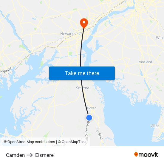 Camden to Elsmere map