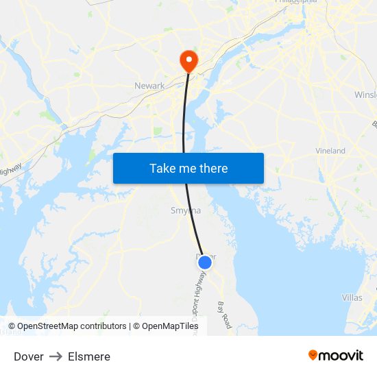 Dover to Elsmere map