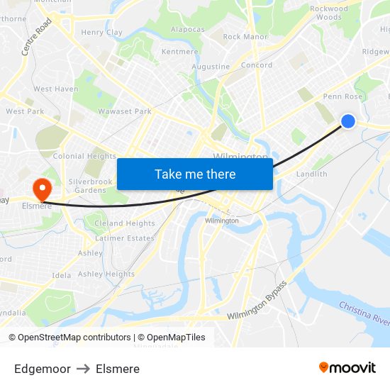 Edgemoor to Elsmere map