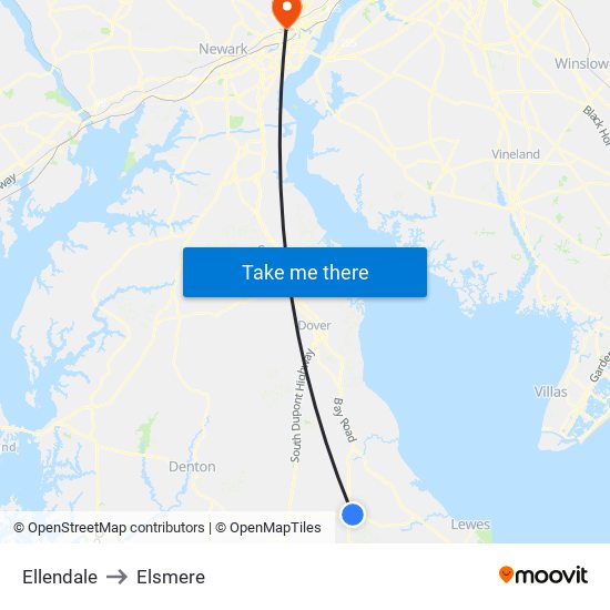 Ellendale to Elsmere map