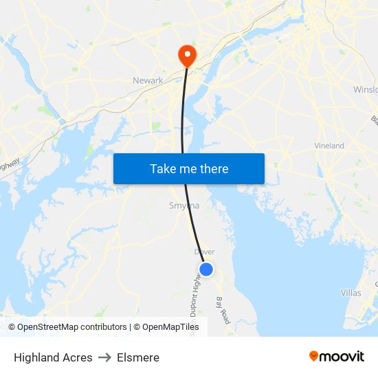 Highland Acres to Elsmere map