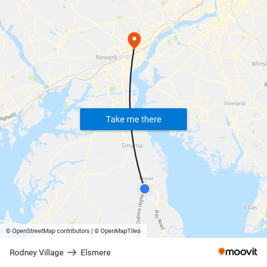Rodney Village to Elsmere map