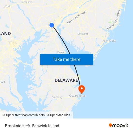 Brookside to Fenwick Island map