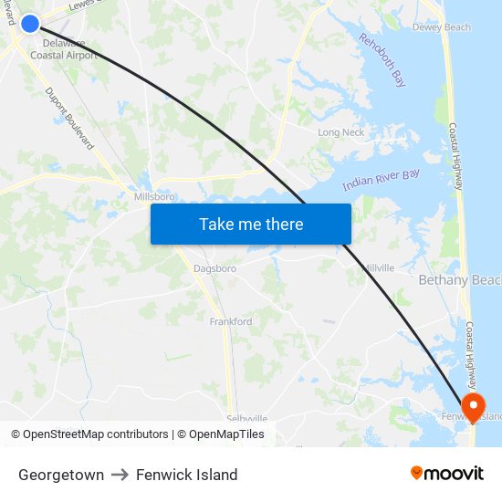 Georgetown to Fenwick Island map