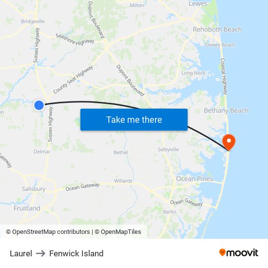 Laurel to Fenwick Island map