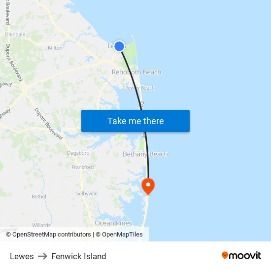 Lewes to Fenwick Island map