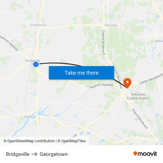 Bridgeville to Georgetown map