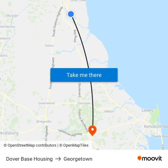 Dover Base Housing to Georgetown map