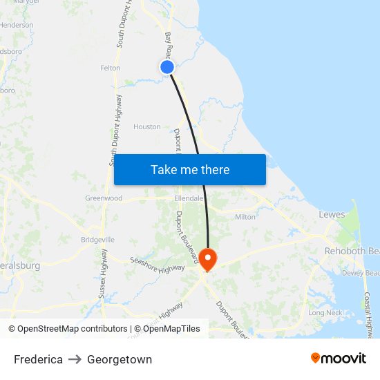 Frederica to Georgetown map
