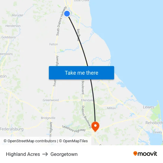 Highland Acres to Georgetown map
