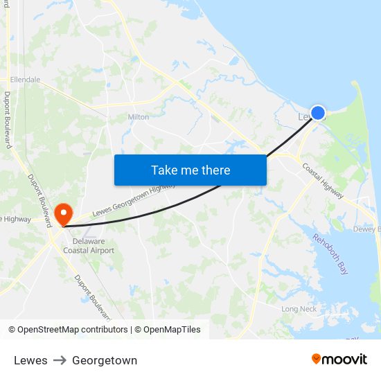 Lewes to Georgetown map