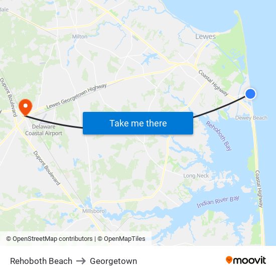 Rehoboth Beach to Georgetown map