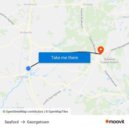 Seaford to Georgetown map