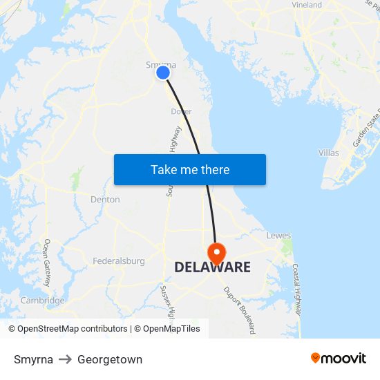 Smyrna to Georgetown map