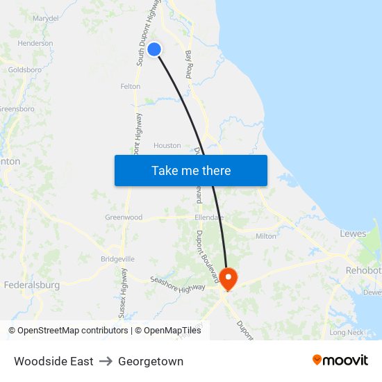 Woodside East to Georgetown map