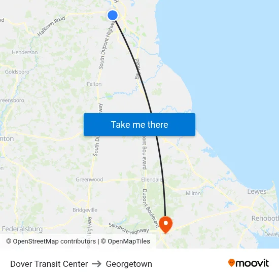 Dover Transit Center to Georgetown map