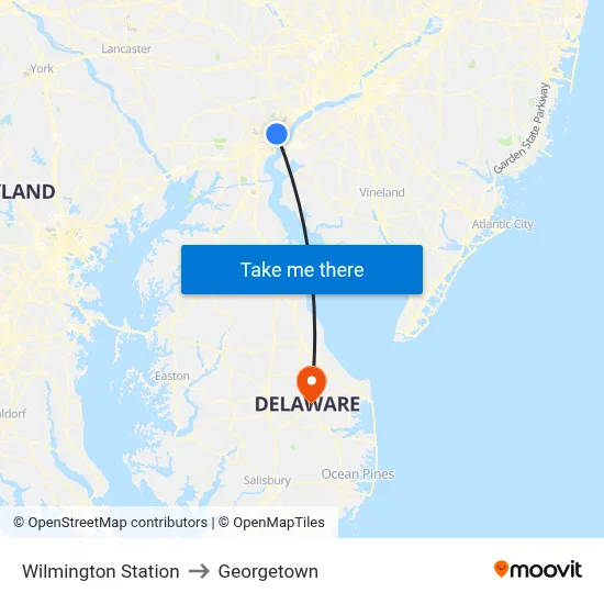 Wilmington Station to Georgetown map