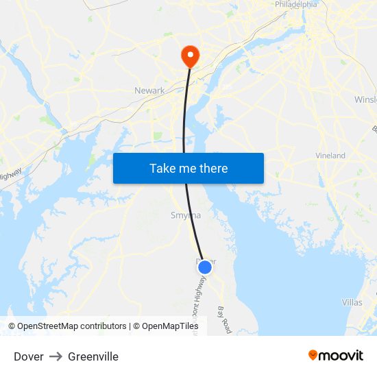 Dover to Greenville map