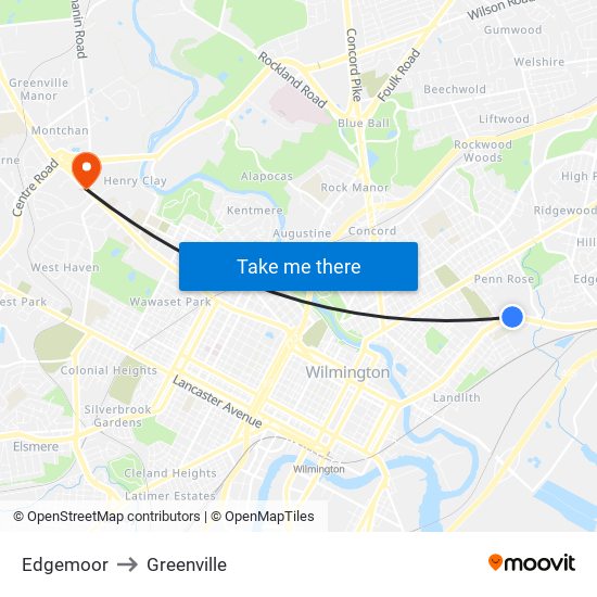 Edgemoor to Greenville map