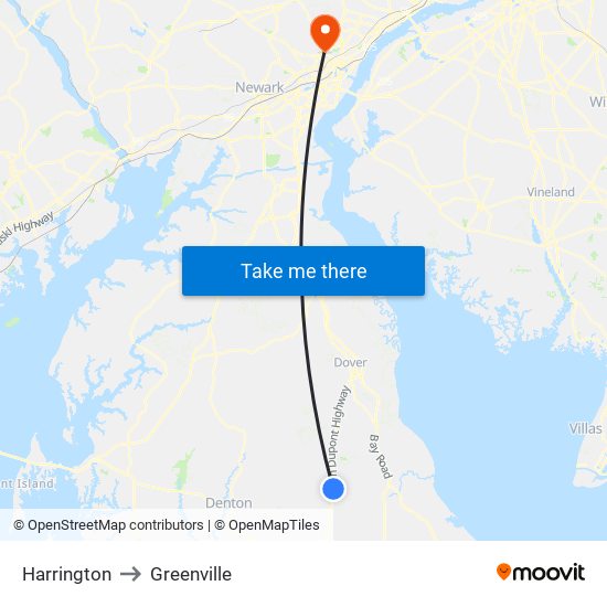 Harrington to Greenville map