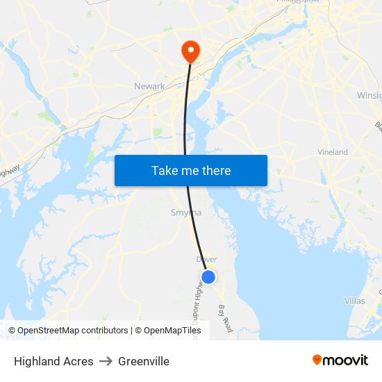 Highland Acres to Greenville map