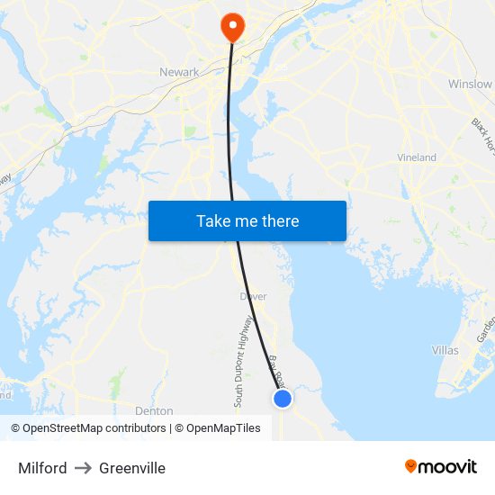 Milford to Greenville map