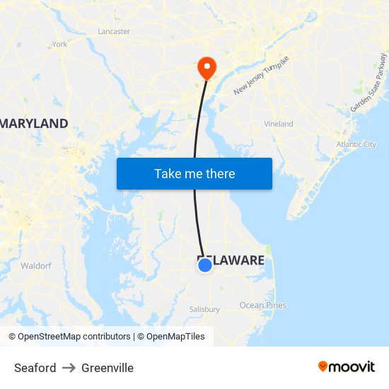 Seaford to Greenville map