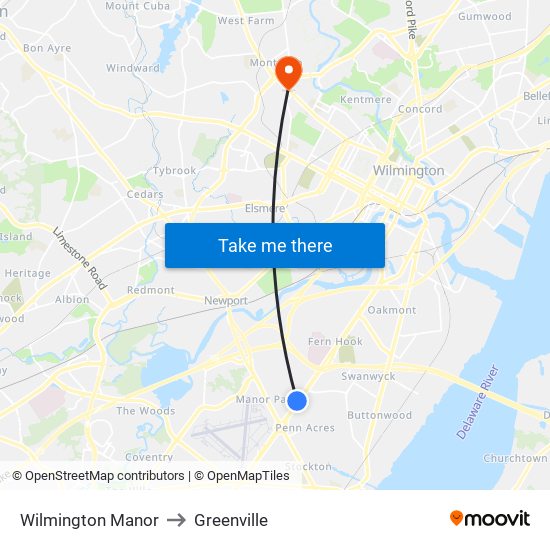Wilmington Manor to Greenville map