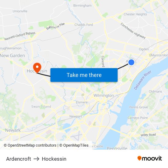 Ardencroft to Hockessin map