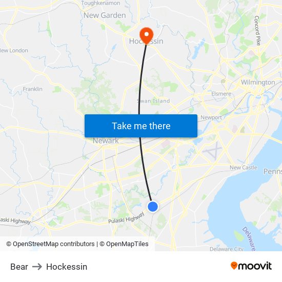 Bear to Hockessin map