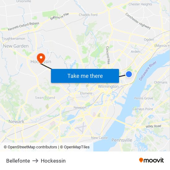 Bellefonte to Hockessin map