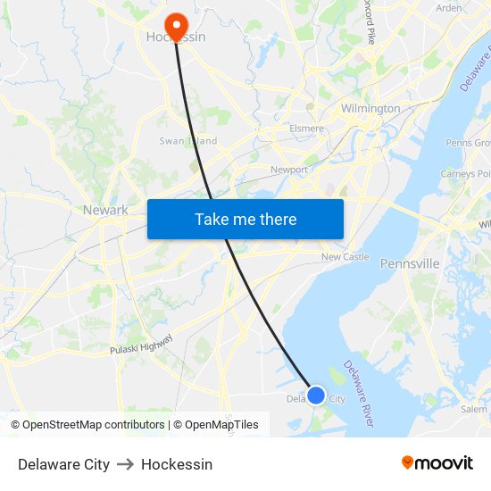 Delaware City to Hockessin map