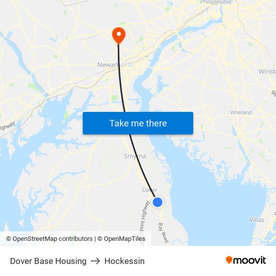 Dover Base Housing to Hockessin map