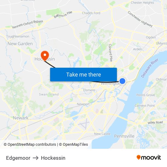 Edgemoor to Hockessin map