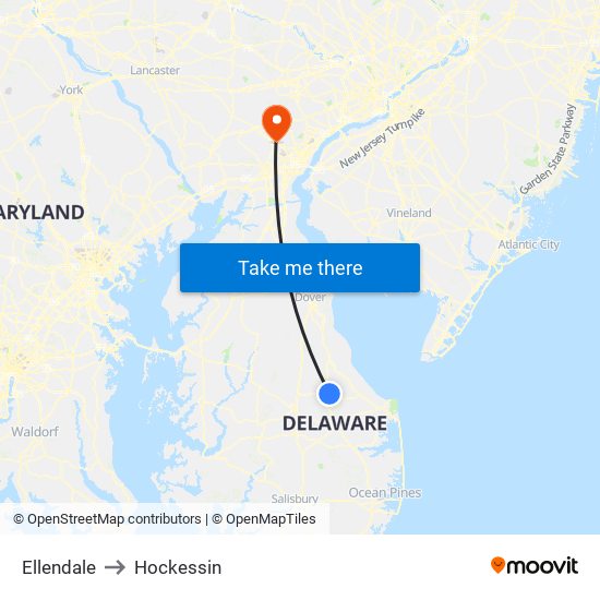 Ellendale to Hockessin map