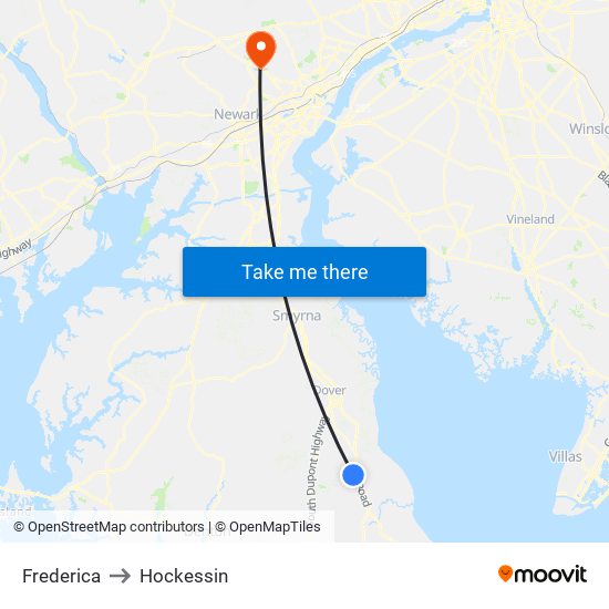 Frederica to Hockessin map