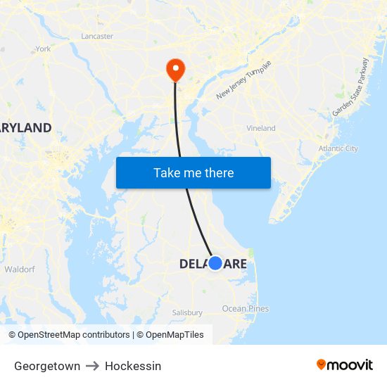 Georgetown to Hockessin map