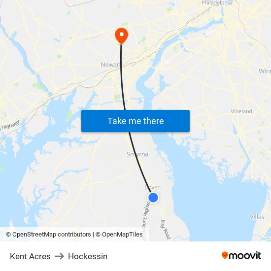 Kent Acres to Hockessin map
