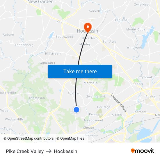Pike Creek Valley to Hockessin map