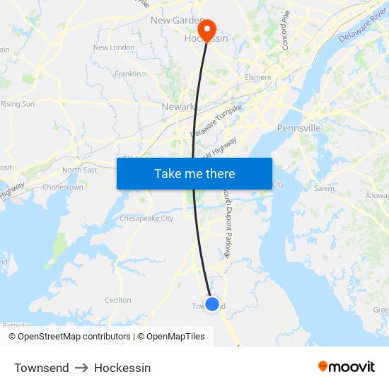 Townsend to Hockessin map