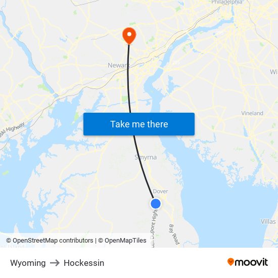 Wyoming to Hockessin map