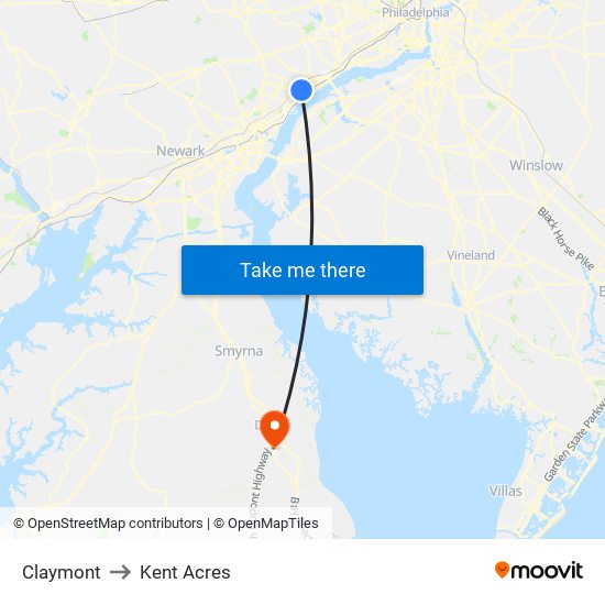 Claymont to Kent Acres map