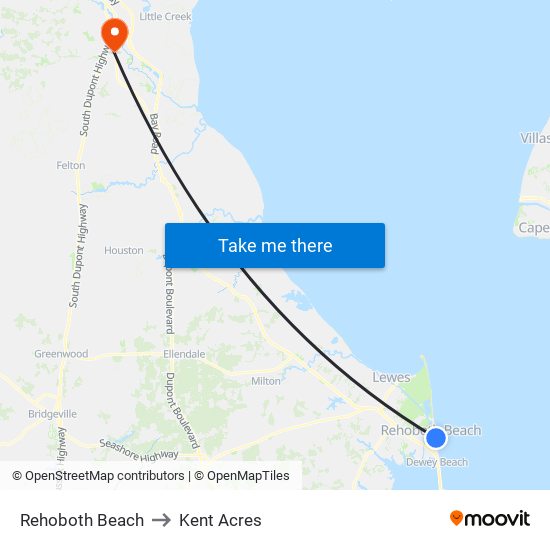 Rehoboth Beach to Kent Acres map