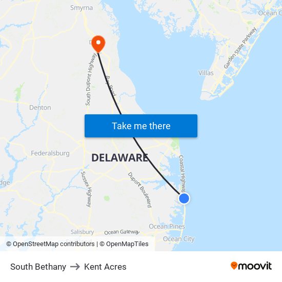 South Bethany to Kent Acres map