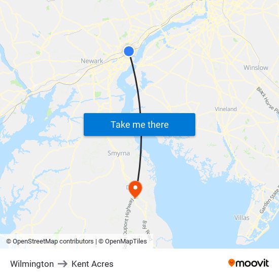 Wilmington to Kent Acres map