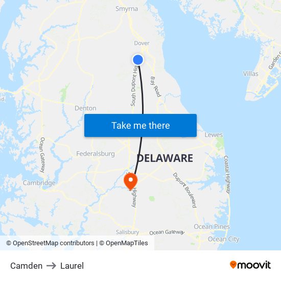 Camden to Laurel map