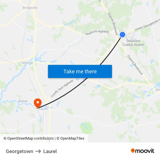 Georgetown to Laurel map