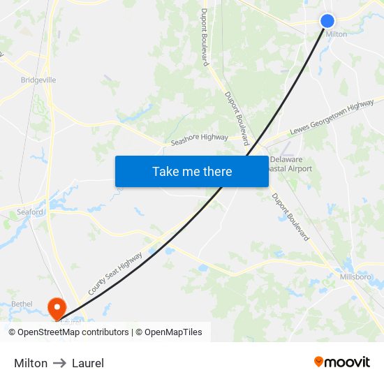 Milton to Laurel map