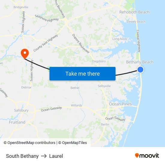 South Bethany to Laurel map