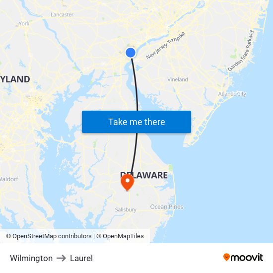 Wilmington to Laurel map